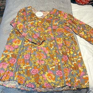 Floral Print Bishop Sleeve Smock Dress